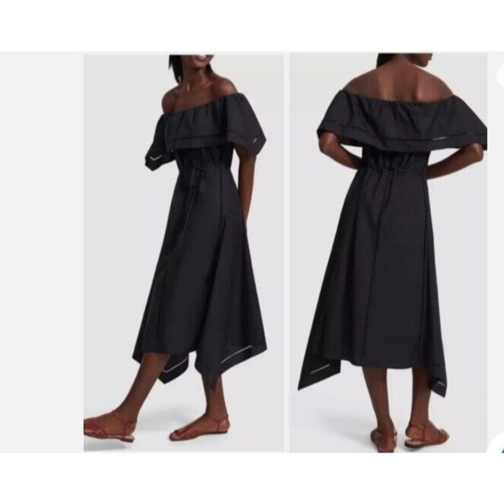 Theory Off Shoulder Dress Eyelet Ladder Black Woven Size 0